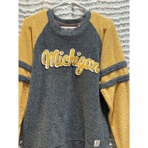 Michigan Wolverines Pressbox Terry Raglan Sleeve Stripe Crew Navy Sweatshirt, M